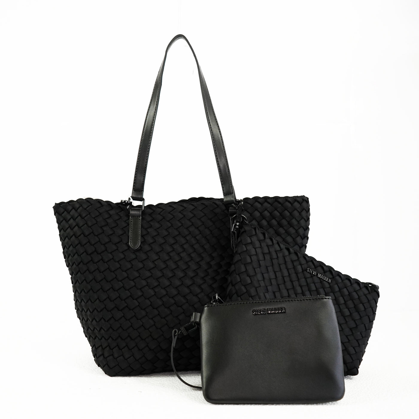 2 Bolsas Negra Grande y Pequeña Tejida Steve Madden